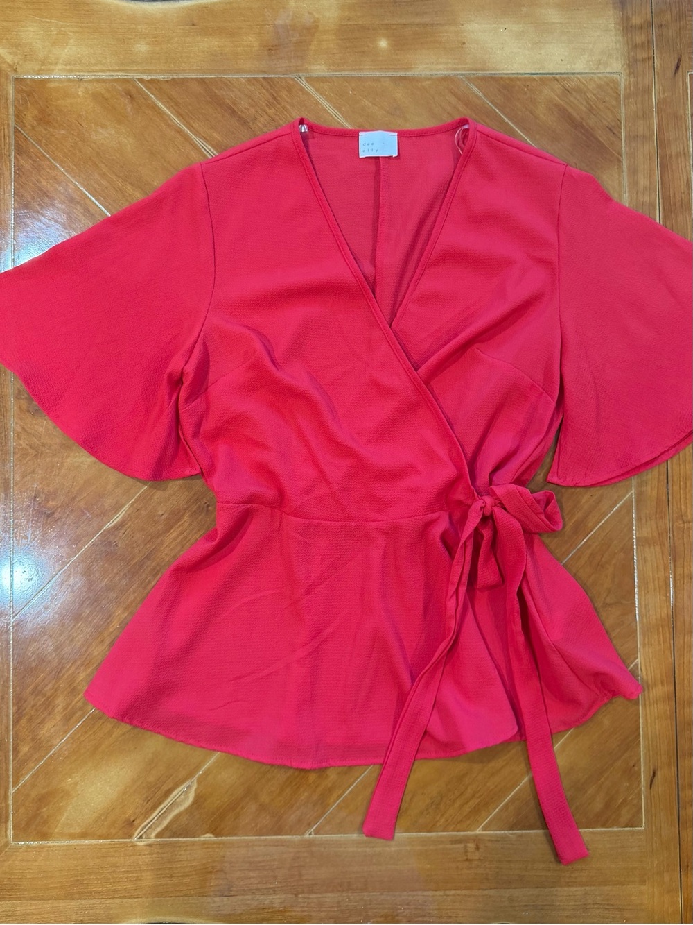 Red Wrap Peplum Blouse with Side Tie